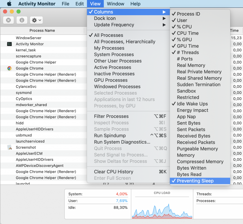 Open Activity Monitor > View > Columns