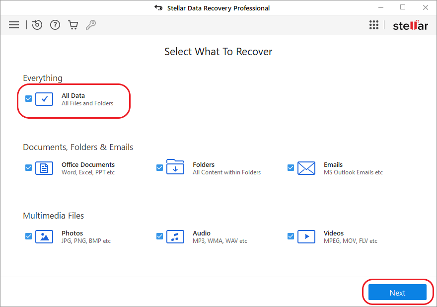 select-all-data-in-what-to-recover-window