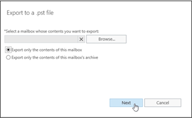 select user whose mailbox you want to export to pst