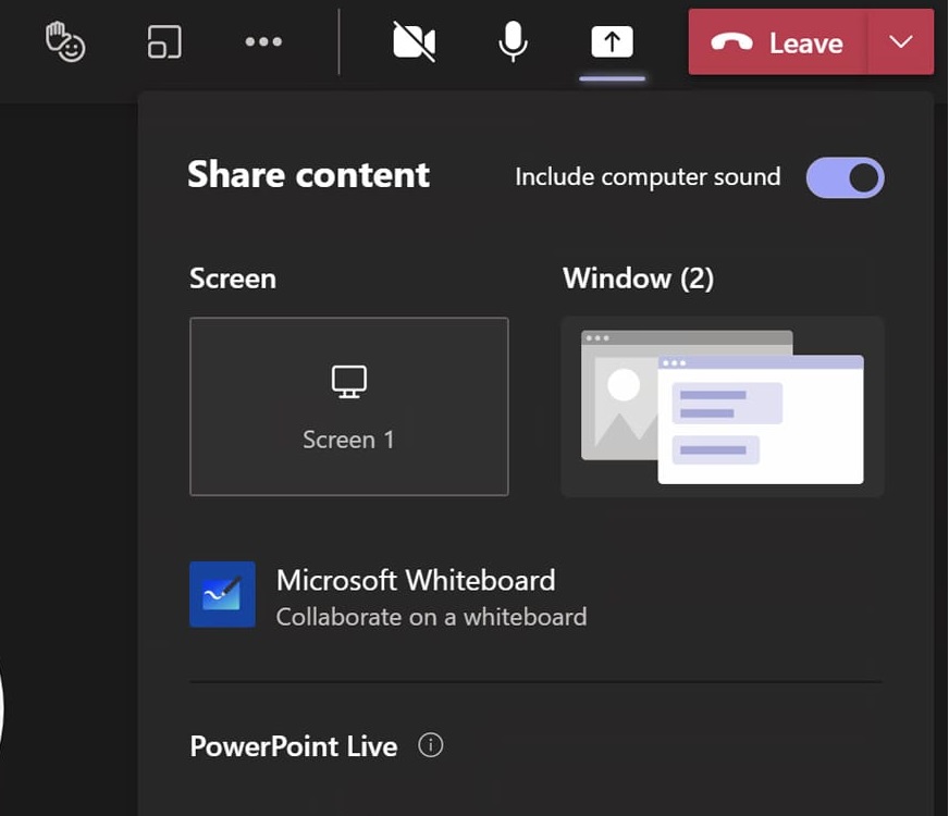 include computer sound when share content  inTeams
