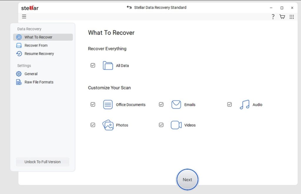 Select what to recover