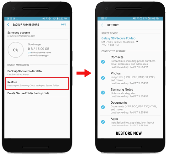 restore photos on Samsung Android from backup
