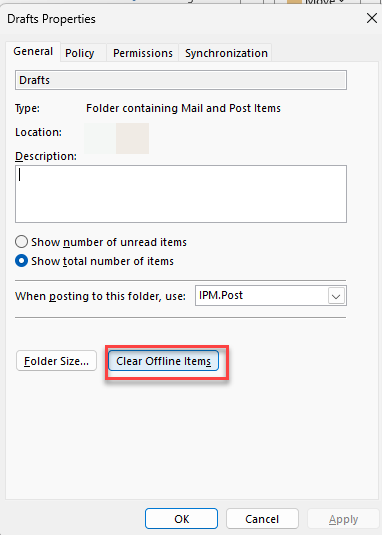 click Clear Offline Items