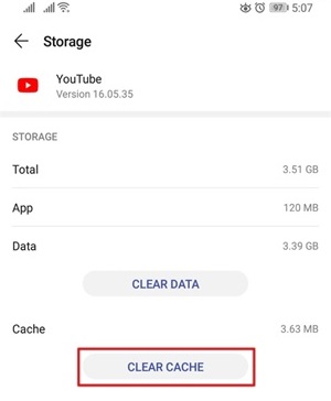 Clear YouTube Cache- Select Clear Cache- YouTube Videos not playing on Android