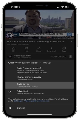 Modify YouTube Video Quality- Select Advance- YouTube Videos not playing on Android