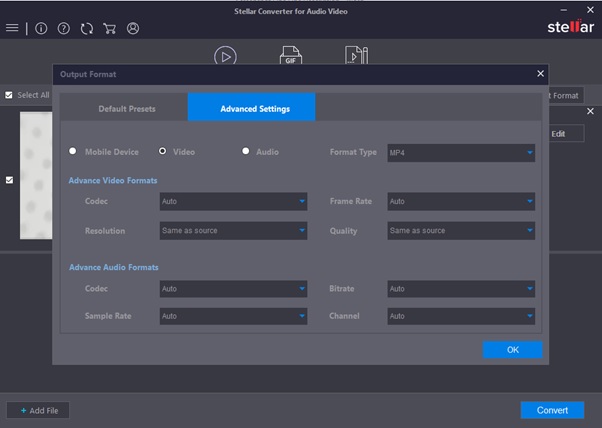 Stellar Converter for Audio Video- Advance Settings