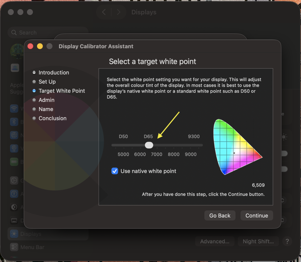 Drag slider to calibrate colours