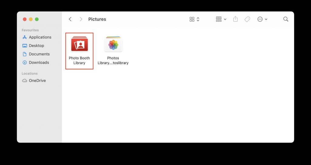 Mac Finder App- Sélectionnez Photo Booth Library