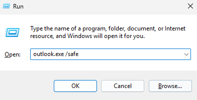 Type outlook.exe /safe