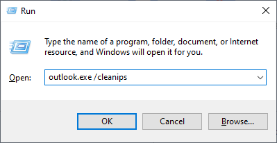 Type Outlook.exe /cleanips