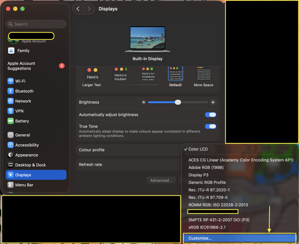 select option to Customise