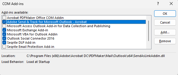 Select COM Add-ins from the dropdown menu