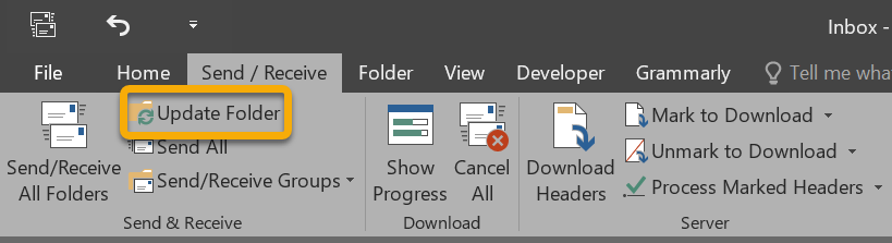Click Update Folder in the Send/Receive tab