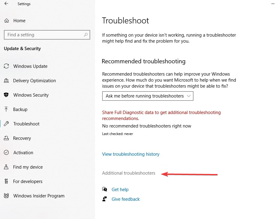 Go to additional troubleshooting option to fix Windows 10 21H2 install issue