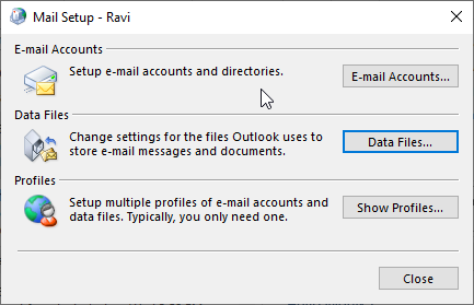 click data files in Control panel mail settings