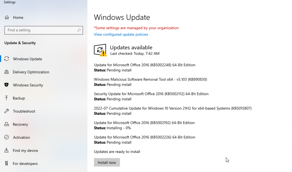 update outlook via windows updates