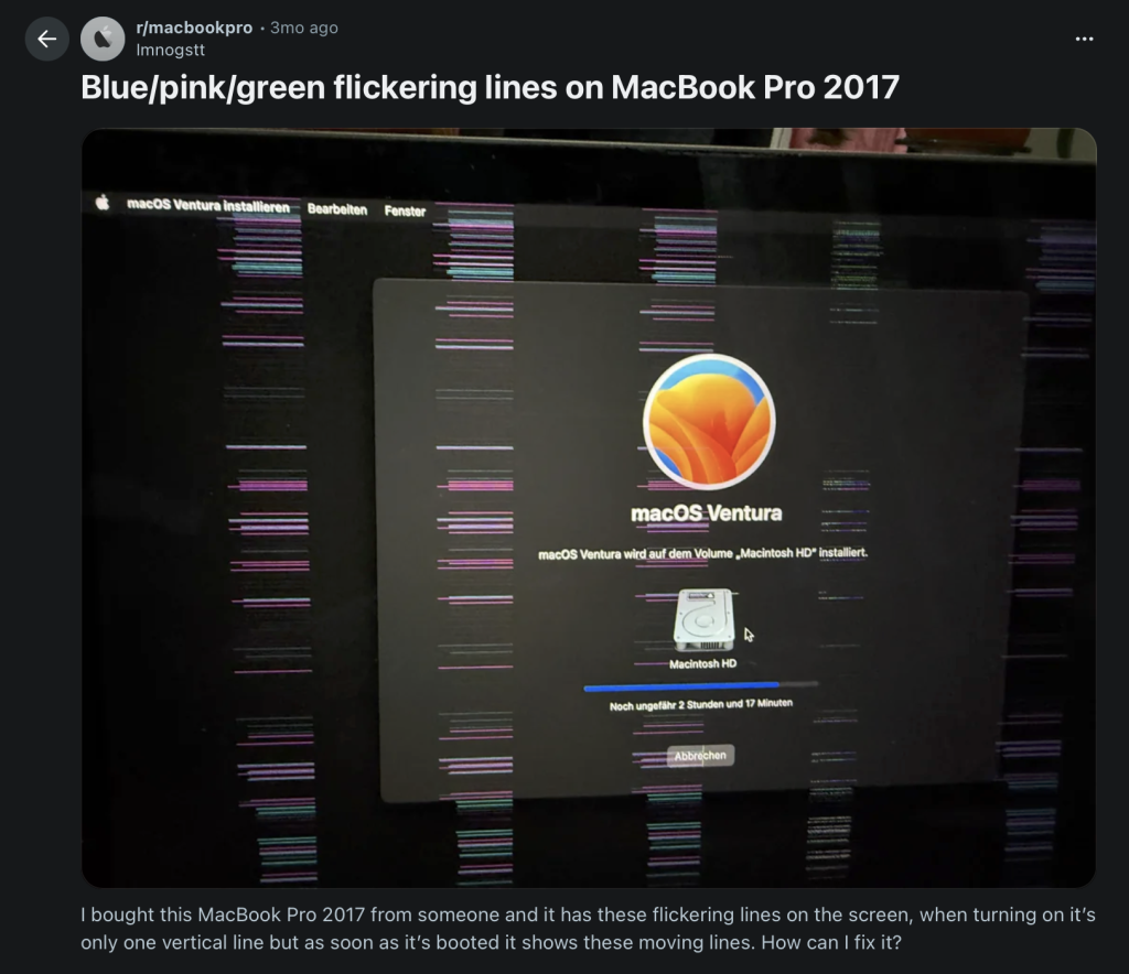 Blue, Pink, Green, or Purple Lines on a Mac Screen 