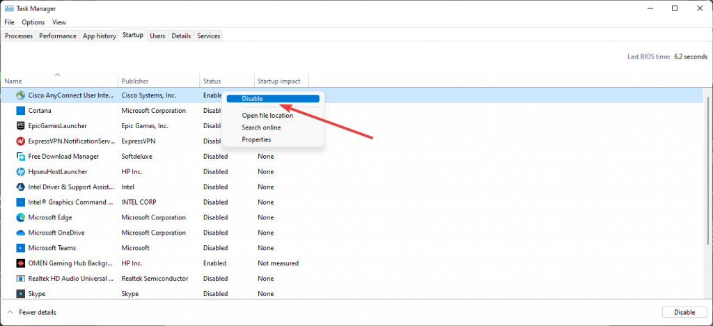  disabling start up services in the task manager