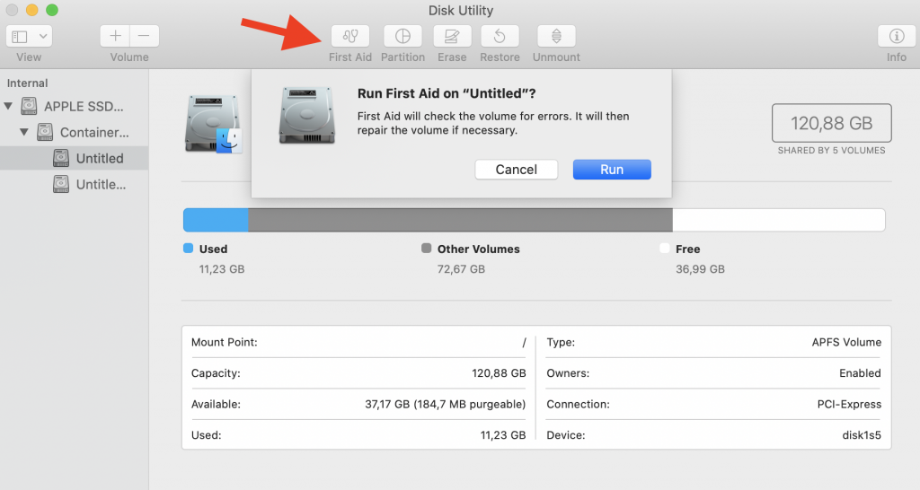 Disk Utility > Run First Aid