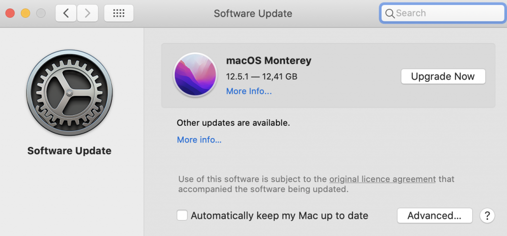 Software Update tab on macOS Monterey