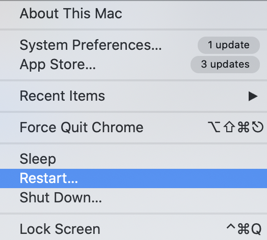 Apple logo > Restart Mac