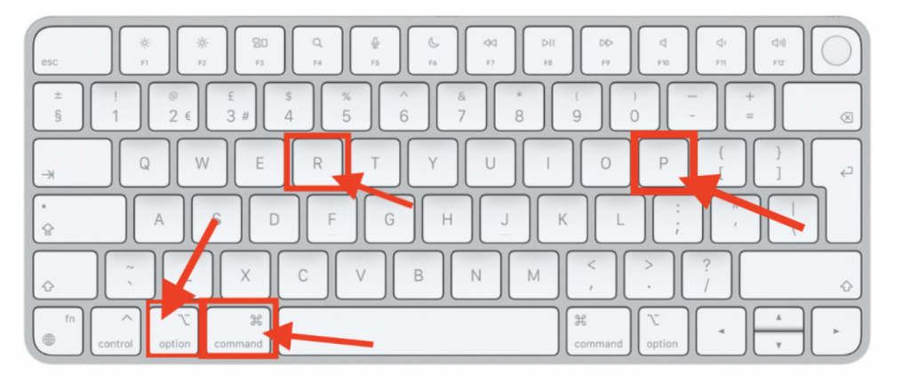 Hold down Option + Command + P + R