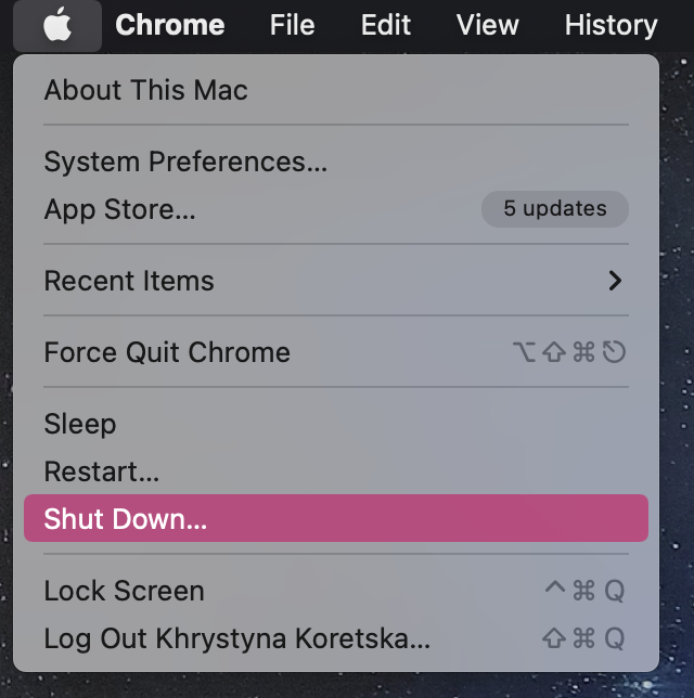 Apple menu > Shut Down