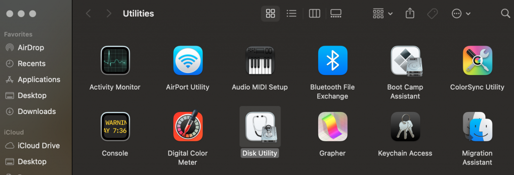 Utilities > Disk Utility