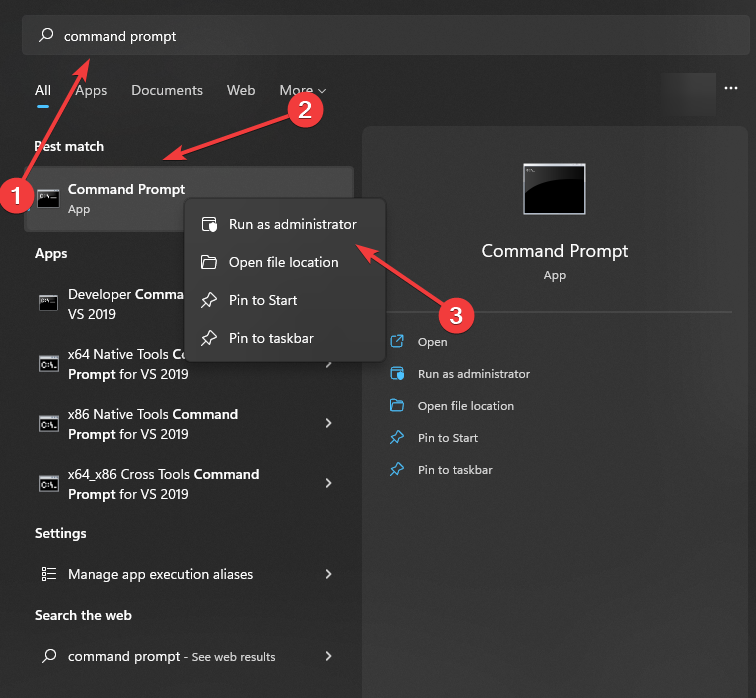 searching command prompt to run as an administrator - Windows 10 21H2