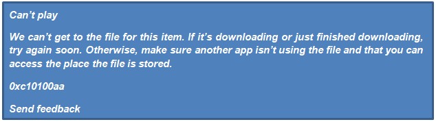 error 0xc10100aa in Movies and TV app