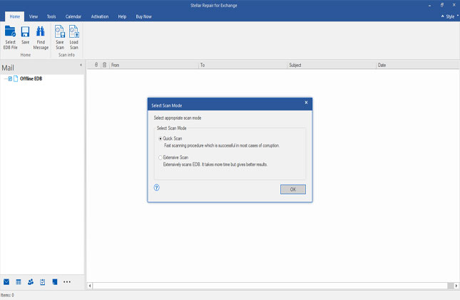 Scan the selected EDB file using Quick Scan or Extensive Scan.
