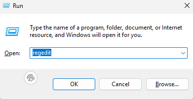Type&nbsp;Regedit&nbsp;and press the&nbsp;Enter&nbsp;key