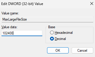 WarnLargeFileSize&nbsp;with value&nbsp;95000