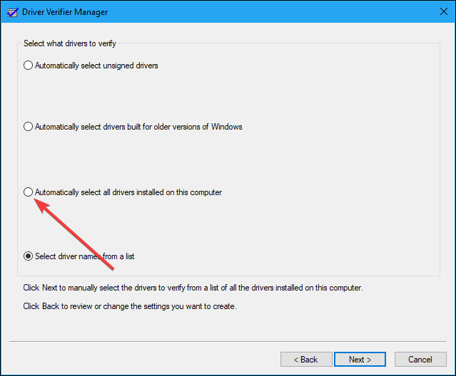 automatically select all drivers installed on this computer option to fix wdf_violation