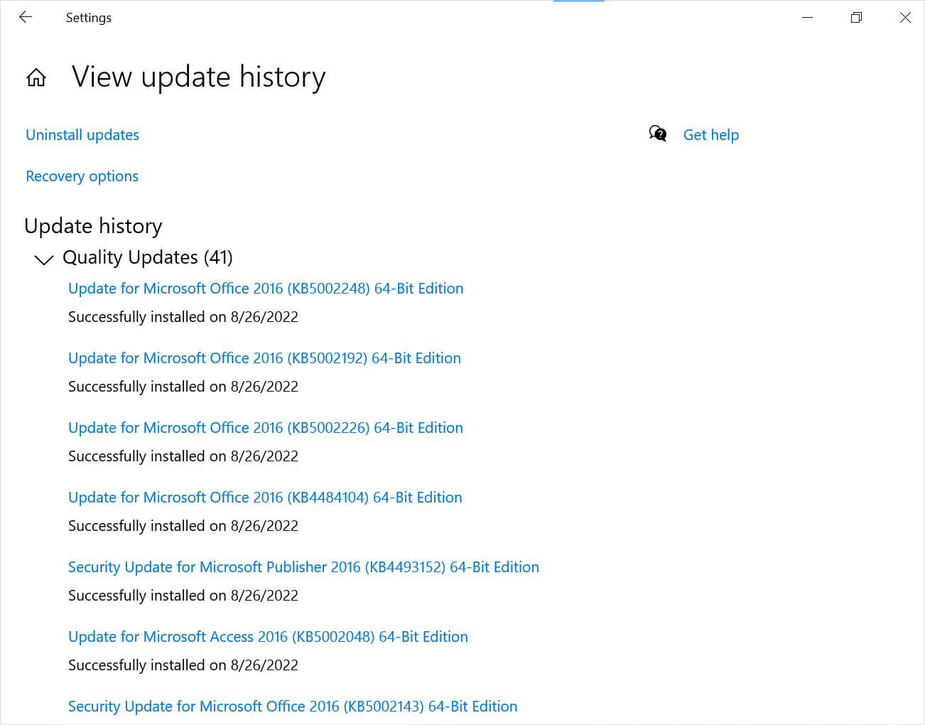 updates history window