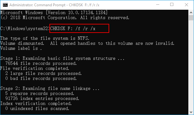  chkdsk SD card drive letter