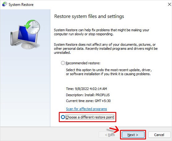 choose system restore files and settings and click next