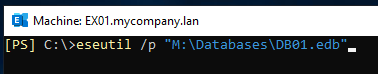 check the database state by running the ESEUtil /mh command