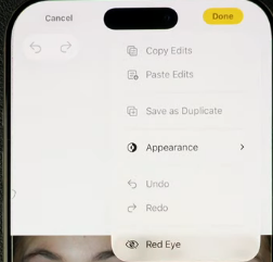 red eye remover in iPhone photos app