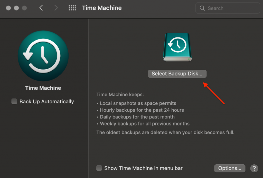 Time Machine > Select Backup Disk