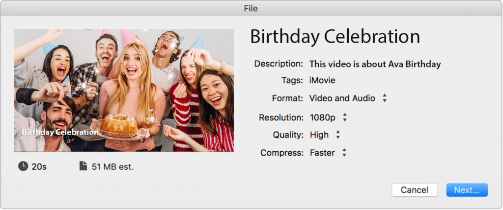 imovie select export file quality
