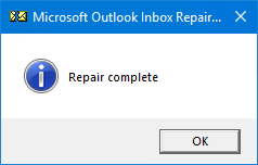 inbox repair tool repair complete