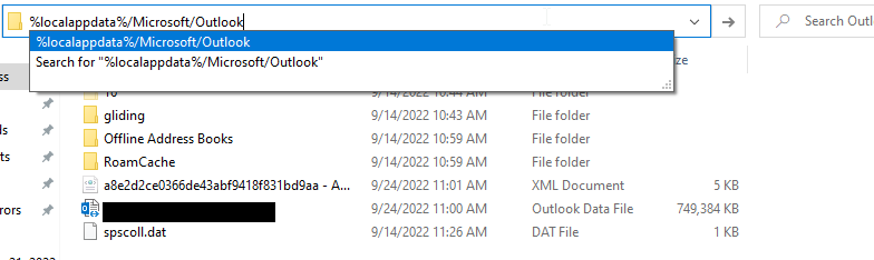 locate the outlook ost and oab files