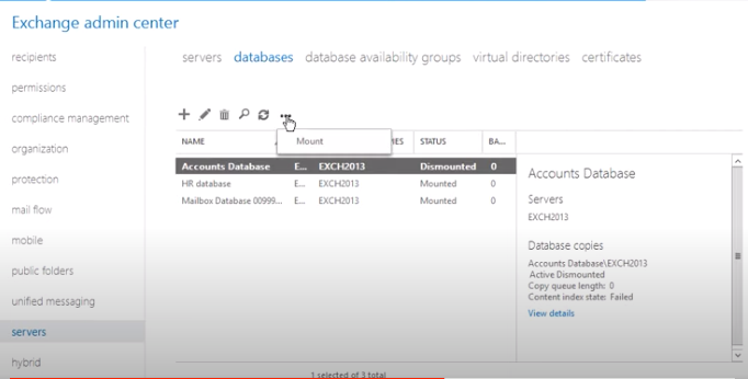 mount database by using the EAC