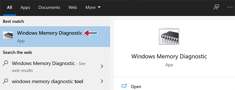 open windows memory diagnostic