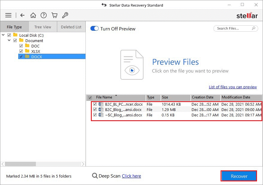preview the recovered files and then save it