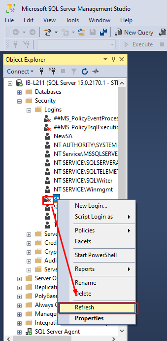 Refreshing SQL logins after modifications