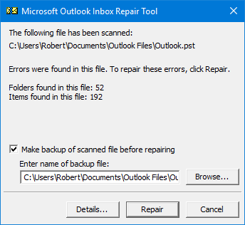 repair the corrupt outlook pst file using inbox repair tool