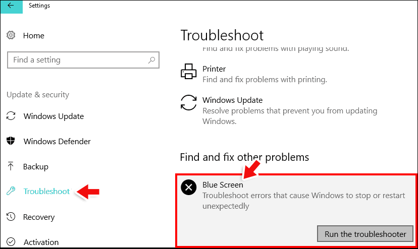 run blue screen troubleshooter to Fix QUOTA_UNDERFLOW Error