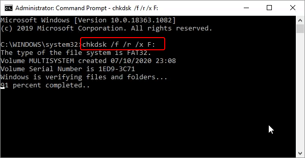 run chkdsk in cmd